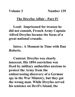 Volume 3 Number 139 the Dreyfus Affair