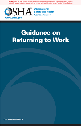 Guidance on Returning to Work