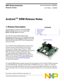NXP Android DRM Stack Release Notes