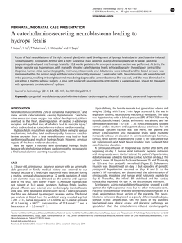 A Catecholamine-Secreting Neuroblastoma Leading to Hydrops Fetalis