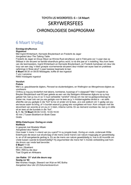 Skrywersfees Chronologiese Dagprogram