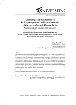 Cosmology and Transformation in the Perception of the Kichwa-Lorocachi of the Ancestral People Kawsay Sacha