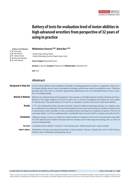 Battery of Tests for Evaluation Level of Motor Abilities in High Advanced Wrestlers from Perspective of 32 Years of Using in Practice