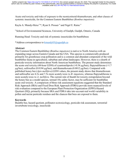 1 Acute Oral Toxicity and Risks of Exposure to the Neonicotinoid