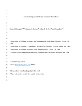 Genetic Analysis of the Henry Mountains Bison Herd Dustin H