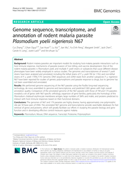 Genome Sequence, Transcriptome, and Annotation of Rodent Malaria