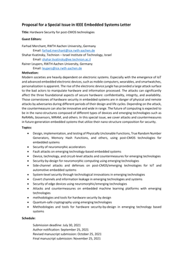 Proposal for a Special Issue in IEEE Embedded Systems Letter