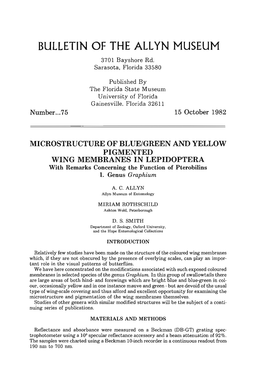 MICROSTRUCTURE of BLUE/GREEN and YELLOW PIGMENTED WING MEMBRANES in LEPIDOPTERA with Remarks Concerning the Function of Pterobilins 1