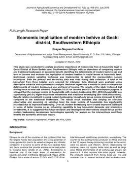 Economic Implication of Modern Behive at Gechi District, Southwestern Ethiopia