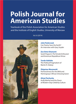 Polish Journal for American Studies Yearbook of the Polish Association for American Studies and the Institute of English Studies, University of Warsaw