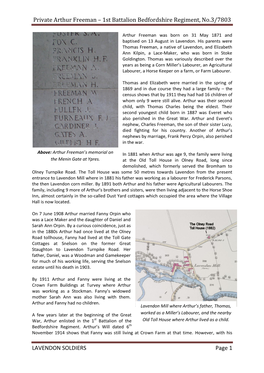 Private Arthur Freeman – 1St Battalion Bedfordshire Regiment, No.3/7803