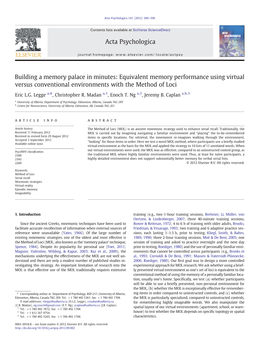 Building a Memory Palace in Minutes: Equivalent Memory Performance Using Virtual Versus Conventional Environments with the Method of Loci