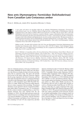 (Hymenoptera: Formicidae: Dolichoderinae) from Canadian Late Cretaceous Amber