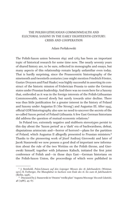 The Polish-Lithuanian Commonwealth and Electoral Saxony in the Early Eighteenth Century: Crisis and Cooperation