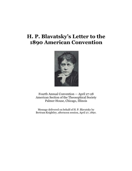 H. P. Blavatsky's Letter to the 1890 American Convention