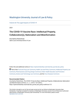 The COVID-19 Vaccine Race: Intellectual Property, Collaboration(S), Nationalism and Misinformation