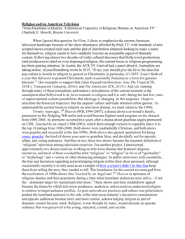 Religion And/On American Television “From Heartland to Quality: a Historical Trajectory of Religious Dramas on American TV” Charlotte E