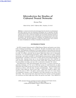 Microdevices for Studies of Cultured Neural Networks
