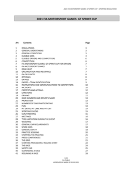 2021 Fia Motorsport Games: Gt Sprint Cup – Sporting Regulations