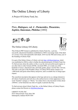 Dialogues, Vol. 4 - Parmenides, Theaetetus, Sophist, Statesman, Philebus [1892]