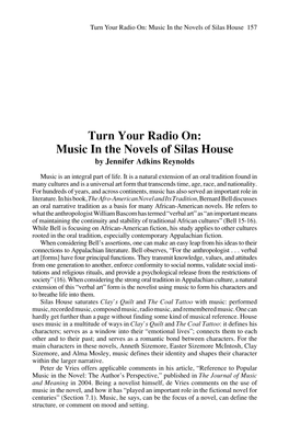 Turn Your Radio On: Music in the Novels of Silas House 157