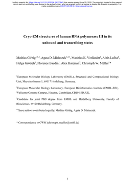 Cryo-EM Structures of Human RNA Polymerase III in Its Unbound and Transcribing States