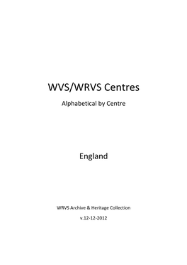 WVS/WRVS Centres Alphabetical by Centre