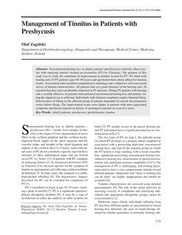 Management of Tinnitus in Patients with Presbycusis