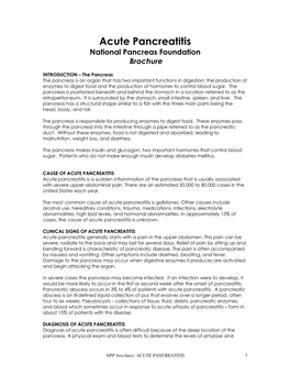 Acute Pancreatitis National Pancreas Foundation Brochure