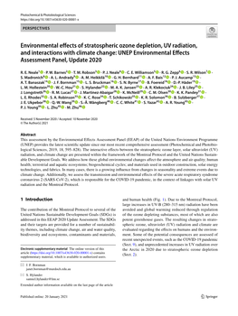 Environmental Effects of Stratospheric Ozone Depletion, UV Radiation, And