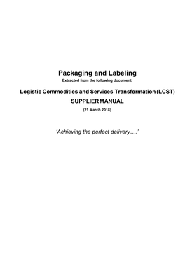 Packaging and Labeling Extracted from the Following Document