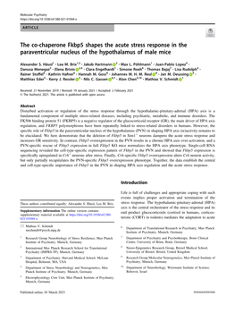 The Co-Chaperone Fkbp5 Shapes the Acute Stress Response in the Paraventricular Nucleus of the Hypothalamus of Male Mice