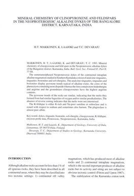 Mineral Chemistry of Clinopyroxene and Feldspars in the Neoproterozoic Alkaline Dykes of the Bangalore District, Karnataka, India