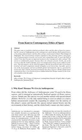 From Kant to Contemporary Ethics of Sport