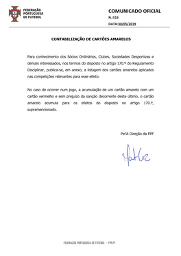 Comunicado Oficial N.:519 Data:30/05/2019