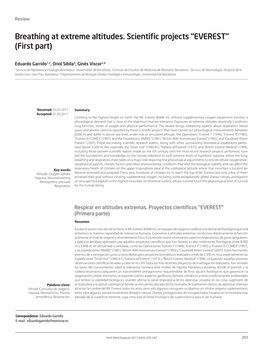 Breathing at Extreme Altitudes. Scientific Projects “EVEREST” (First Part)