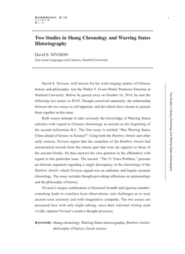 Two Studies in Shang Chronology and Warring States Historiography