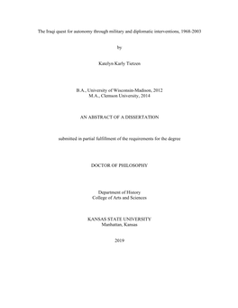 The Iraqi Quest for Autonomy Through Military and Diplomatic Interventions, 1968-2003