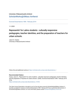 Representin' for Latino Students : Culturally Responsive Pedagogies, Teacher Identities, and the Preparation of Teachers for Urban Schools