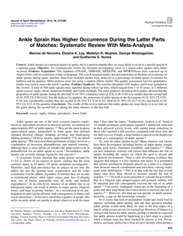 Ankle Sprain Has Higher Occurrence During the Latter Parts of Matches: Systematic Review with Meta-Analysis