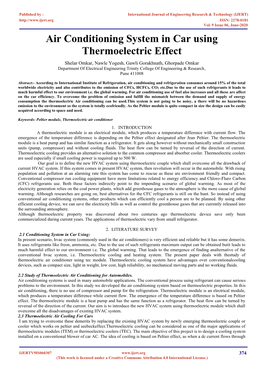 Air Conditioning System in Car Using Thermoelectric Effect