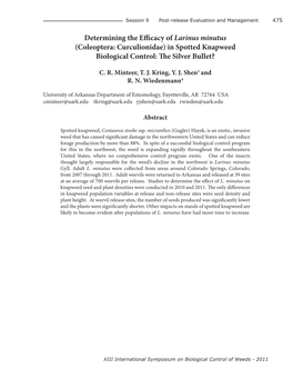 Determining the Efficacy of Larinus Minutus (Coleoptera: Curculionidae) in Spotted Knapweed Biological Control: the Silver Bullet?