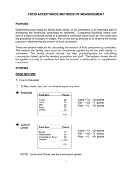 Food Acceptance Methods of Measurement