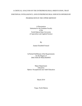 A Critical Analysis of the Entrepreneurial Orientation, Trait