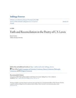 Faith and Reconciliation in the Poetry of C.S. Lewis Jenna Grime Abilene Christian University