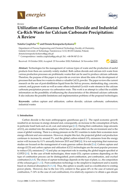 Utilization of Gaseous Carbon Dioxide and Industrial Ca-Rich Waste for Calcium Carbonate Precipitation: a Review