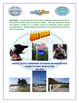 UNITED STATES SUBMARINE VETERANS INCORPORTATED PALMETTO BASE NEWSLETTER July 2012