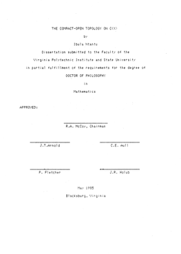 THE COMPACT-OPEN TOPOLOGY on C by Dissertation Submitted