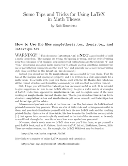 Some Tips and Tricks for Using Latex in Math Theses by Rob Benedetto