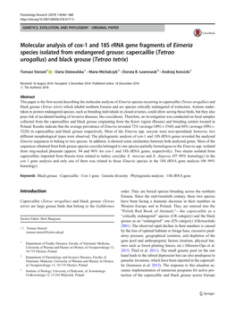 Molecular Analysis of Cox-1 and 18S Rrna Gene Fragments of Eimeria